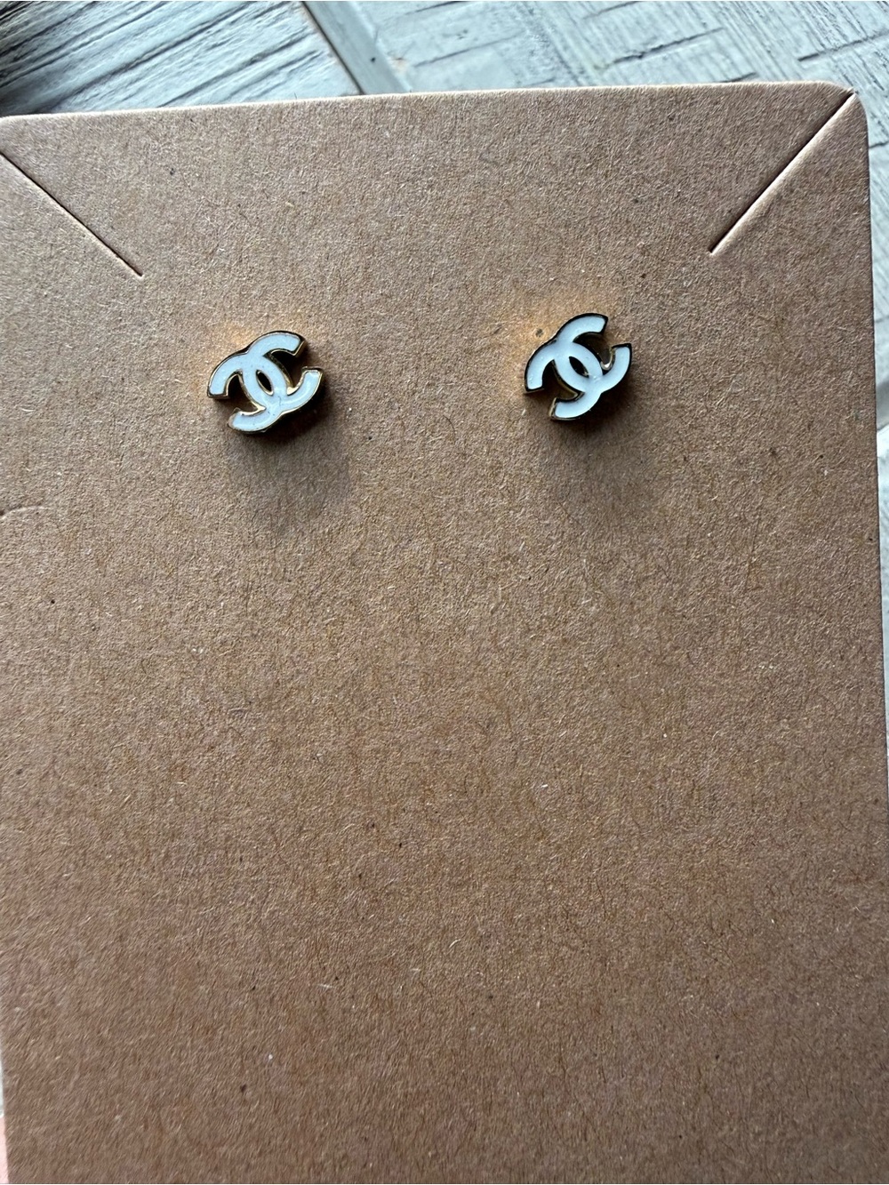 White CC Stud Earrings